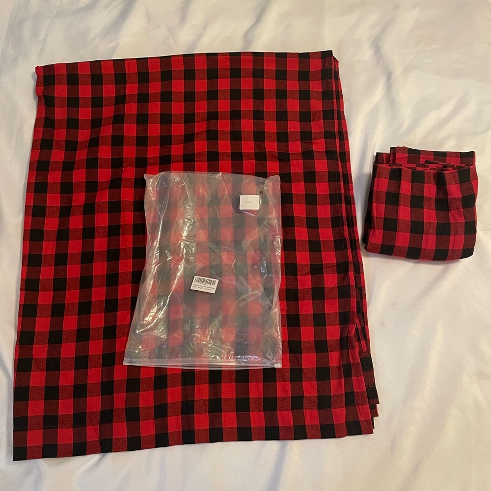 Buffalo Check Red and Black Curtains,‎ Two Panels, NWT, 52”x63”.